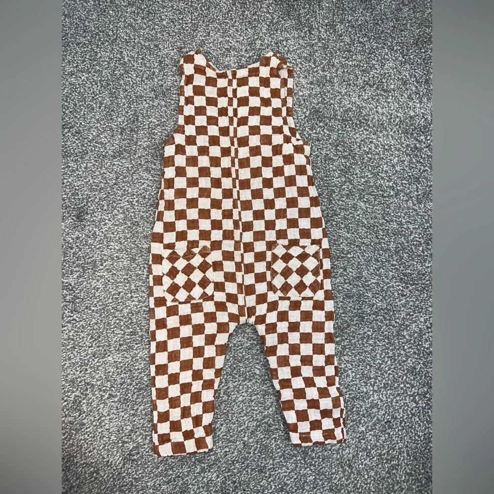 Rylee + Cru - Linen Jumpsuit - Camel Checkered Toddler Jumpsuit